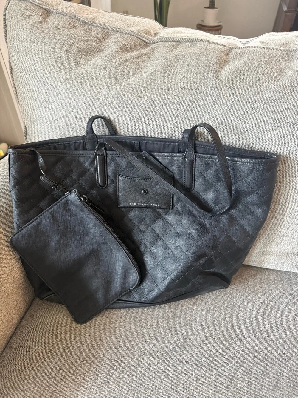 Marc by Marc Jacobs Black Quilted Leather Tote with Zip Pouch